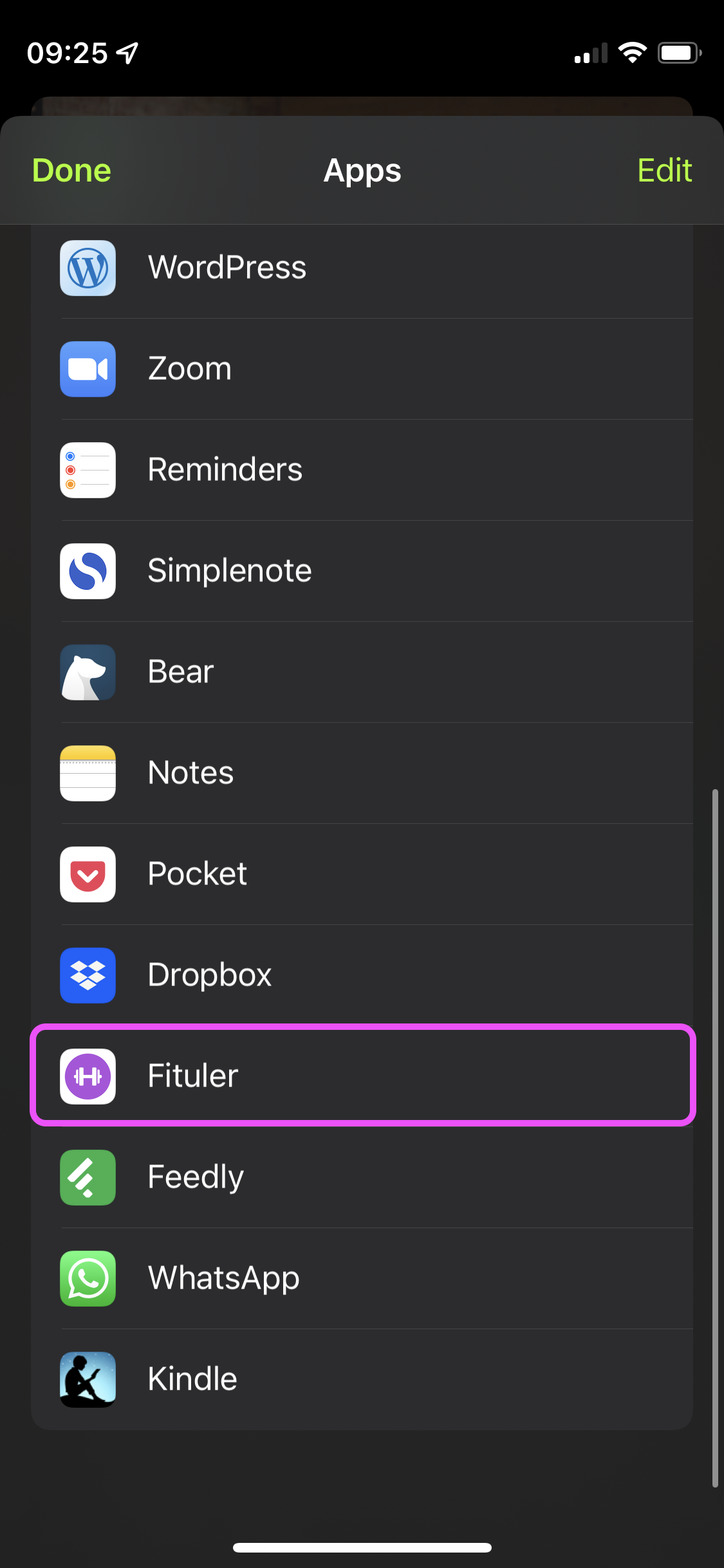 Find Fituler in the list of apps
