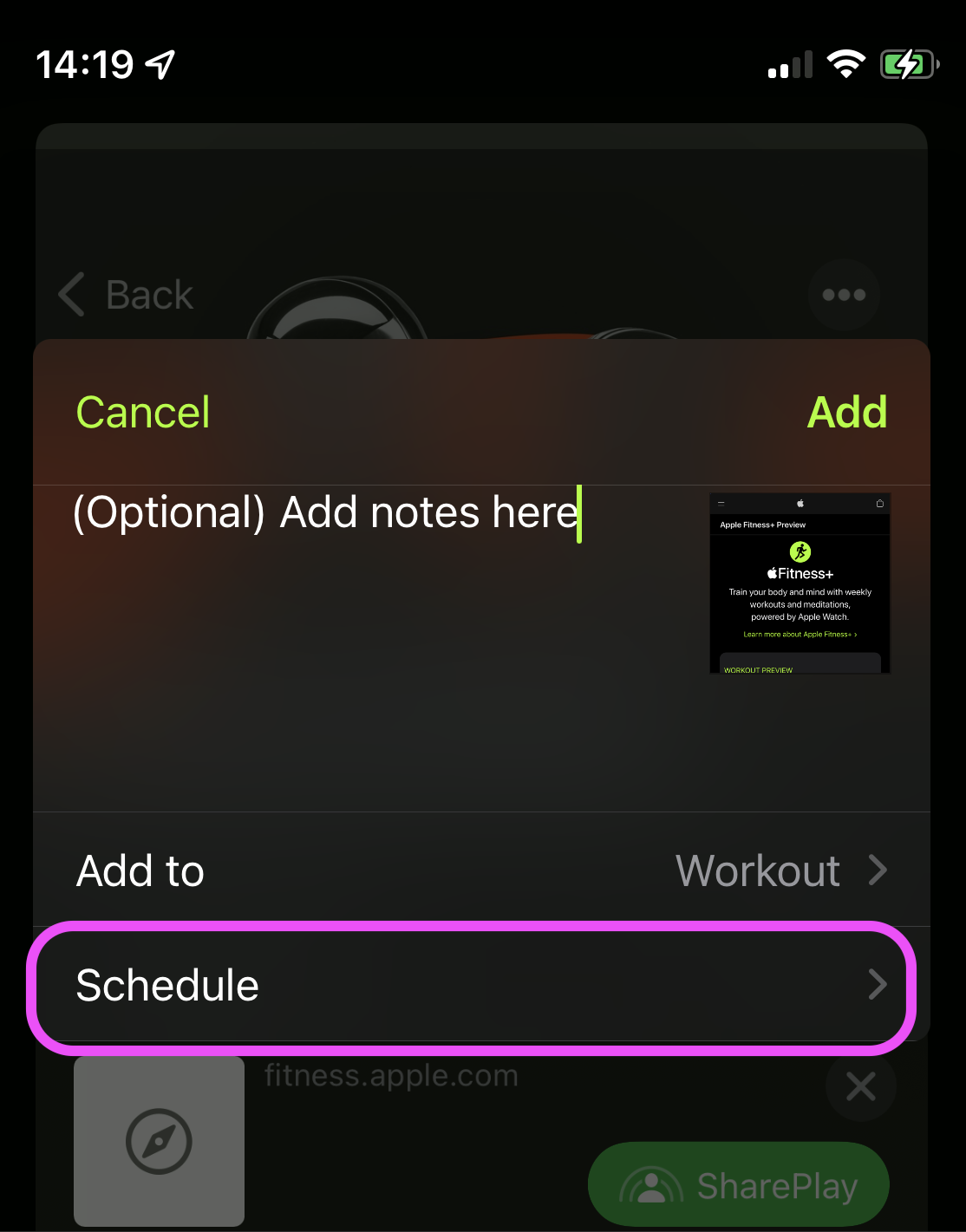 Tap on the schedule row